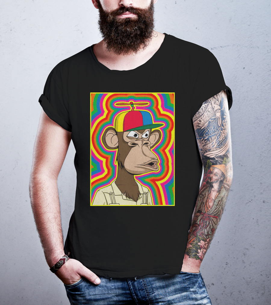 Bored Ape With Propeller Hat Psychedelic Background T-Shirt