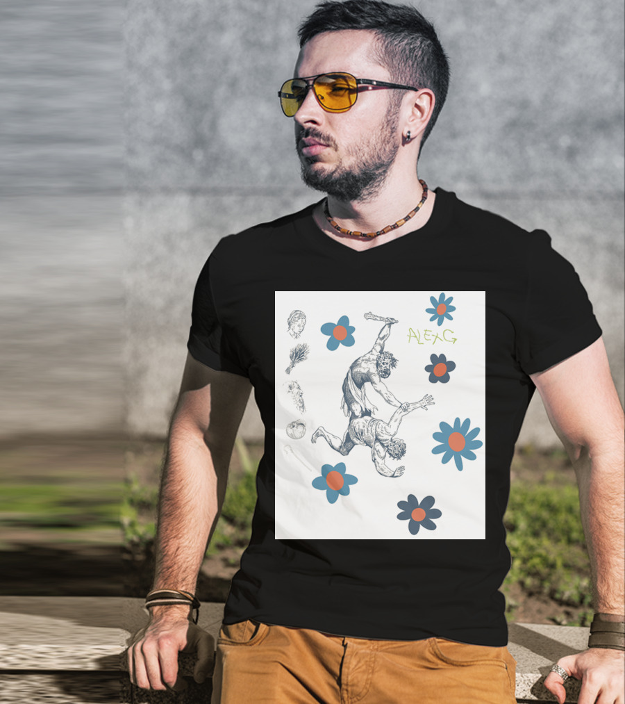 Alex G Floral Mythical Battle With Blue And Orange Flowers T-Shirt