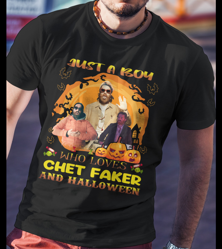Just A Boy Who Loves Chet Faker And Halloween Pumpkins Bats T-Shirt