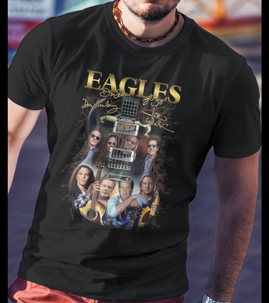 EAGLES Music Legend Rock Band Guitar Art With Signatures T-Shirt