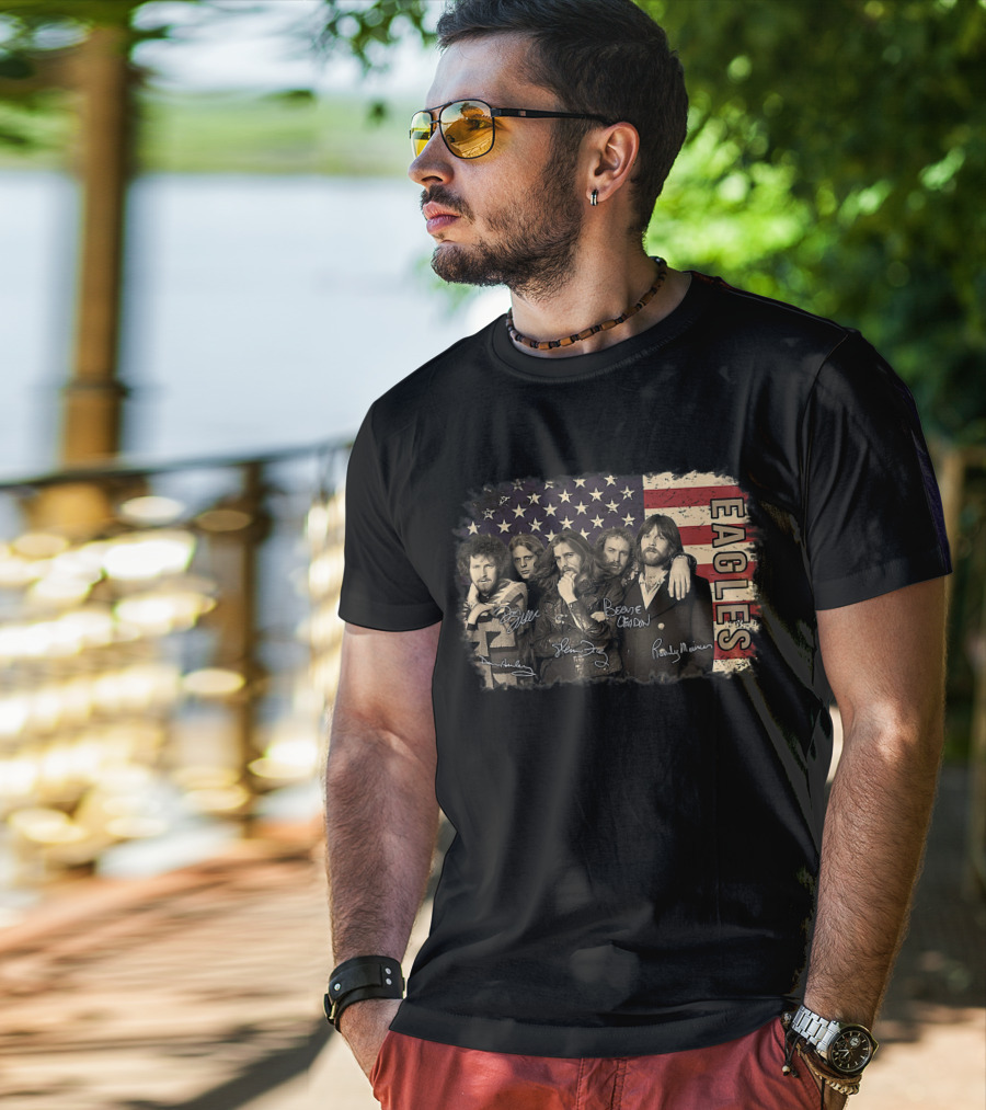 Eagles American Flag Signed Band Members T-Shirt