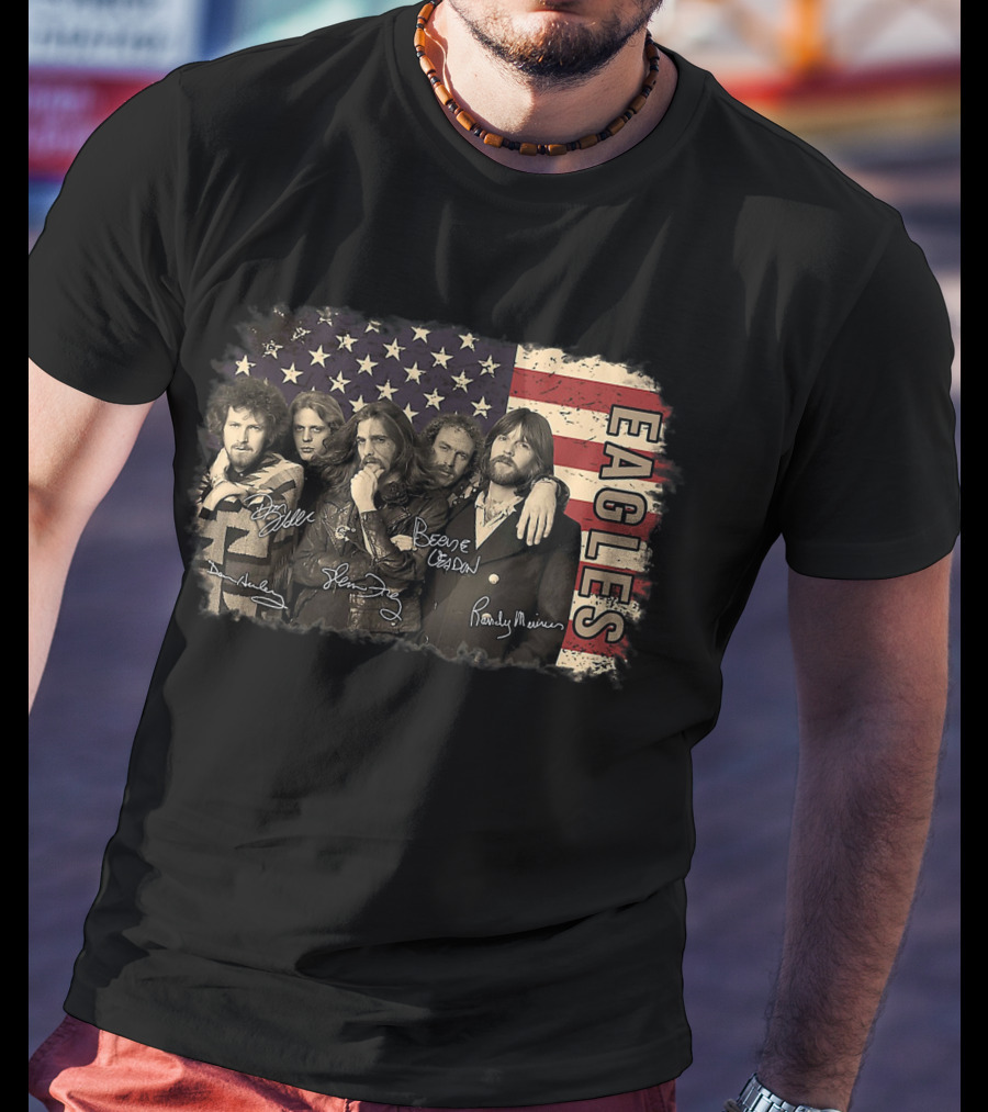 Eagles American Flag Signed Band Members T-Shirt