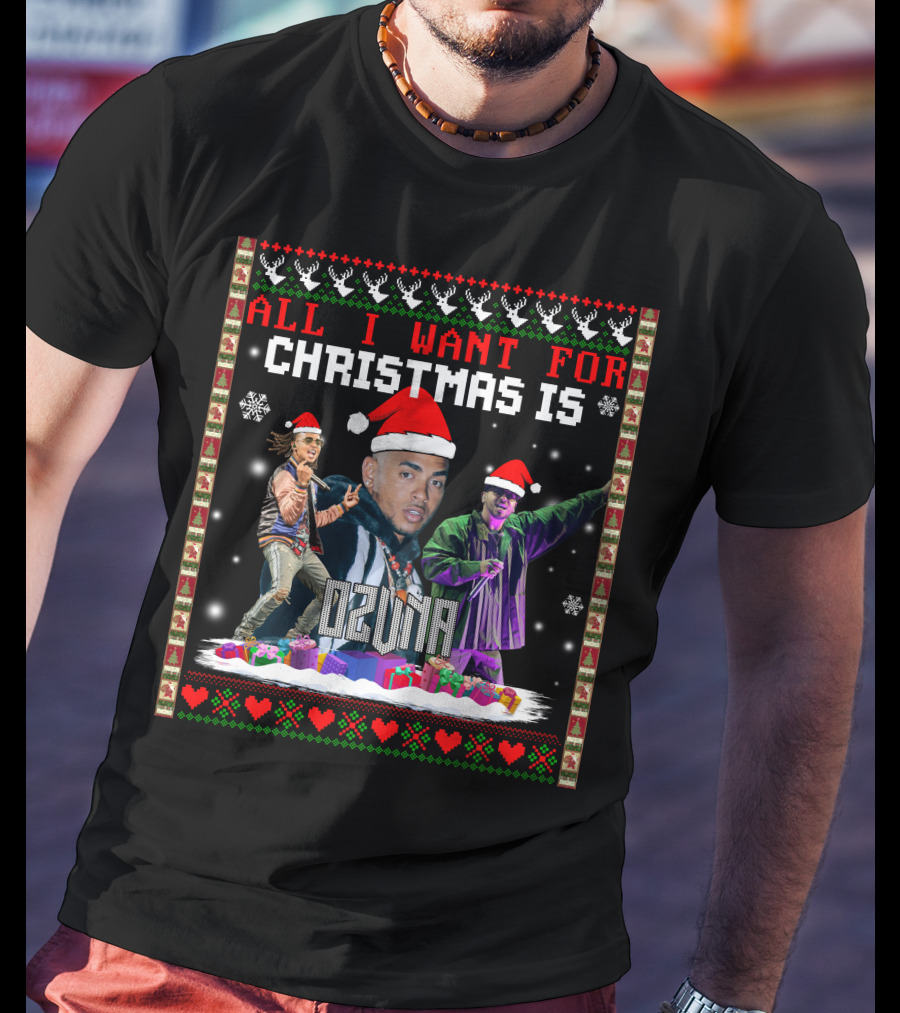 All I Want For Christmas Is Ozuna Santa Hat Snowflakes Presents T-Shirt