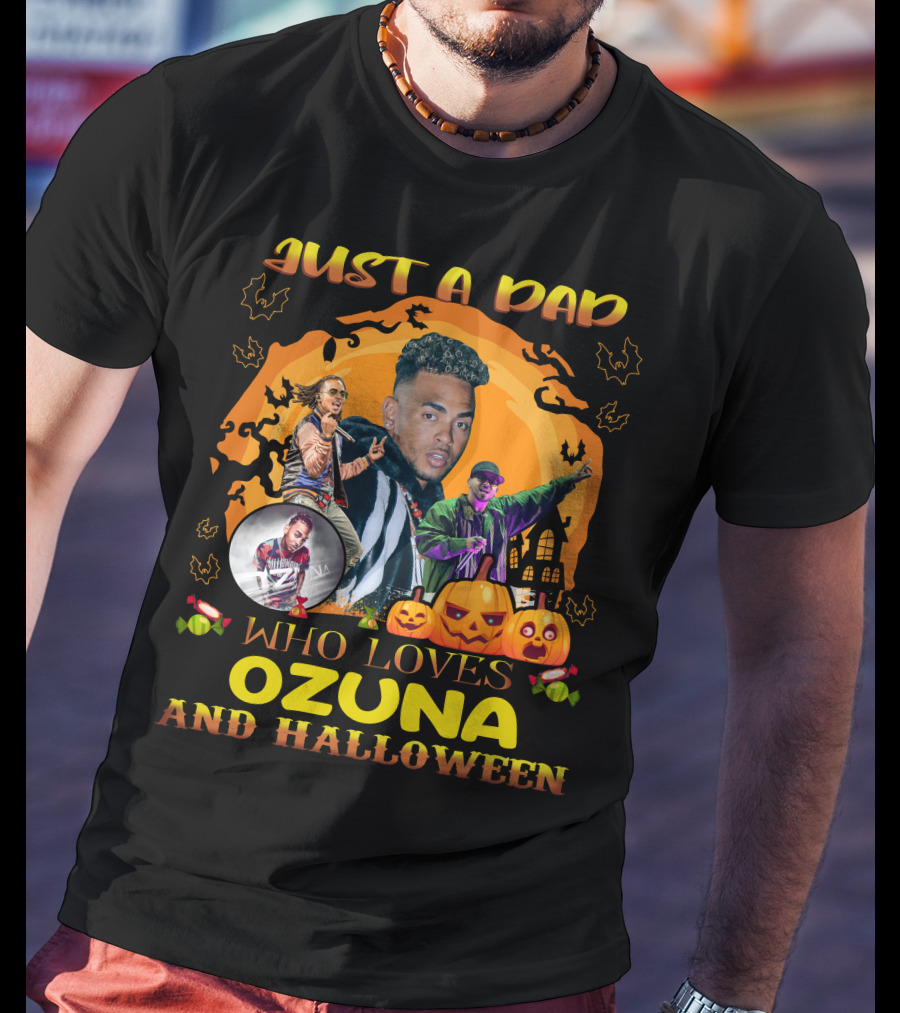 Just A Dad Who Loves Ozuna And Halloween Pumpkins And Bats T-Shirt