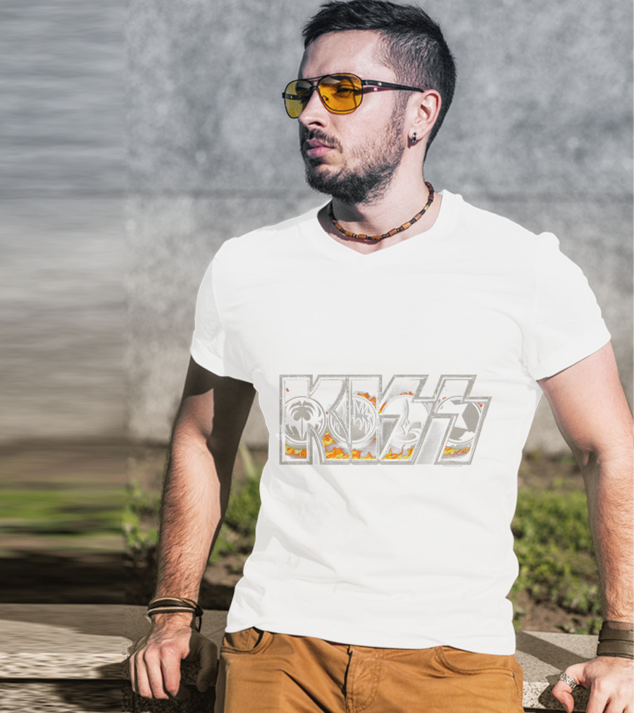 KISS Band Iconic Flame Logo With Band Member Symbols T-Shirt