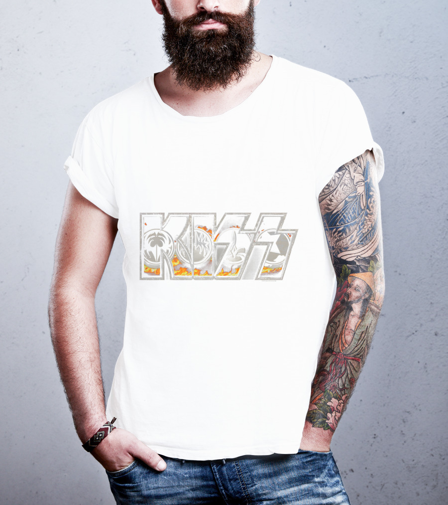 KISS Band Iconic Flame Logo With Band Member Symbols T-Shirt