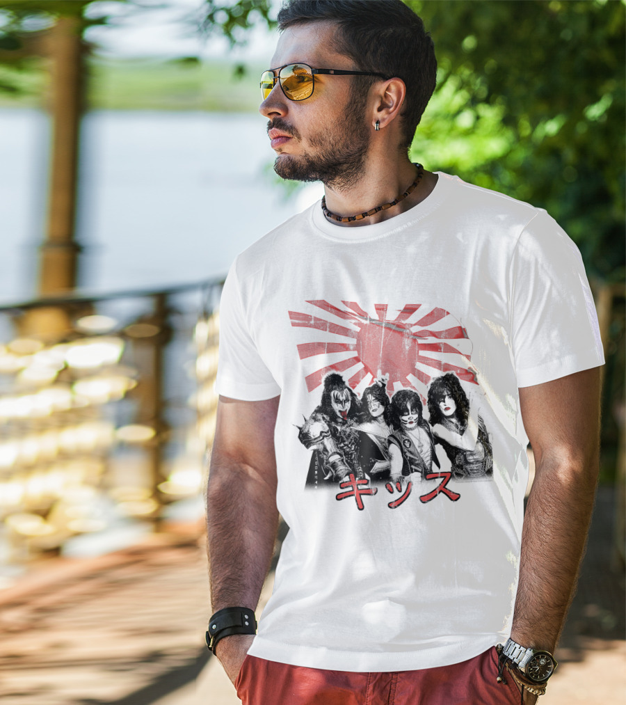 KISS Rising Sun Band Red Sunburst T-Shirt