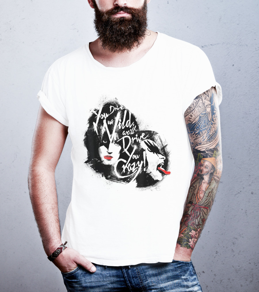 KISS You Drive Us Wild Crazy Faces Red Lips T-Shirt