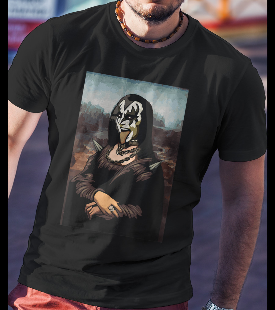 Rock N Roll Band Lazy Halloween Costume Rocker Music Lover Mona Lisa Kiss Makeup T-Shirt