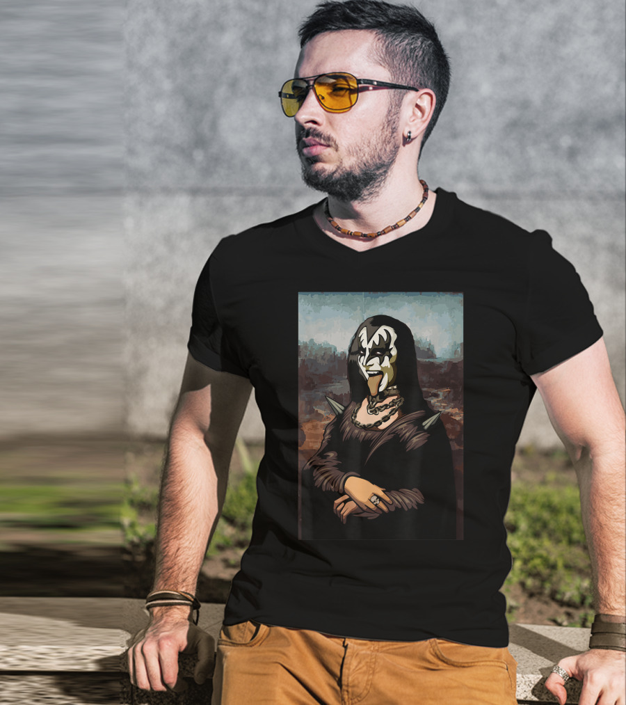 Rock N Roll Band Lazy Halloween Costume Rocker Music Lover Mona Lisa Kiss Makeup T-Shirt