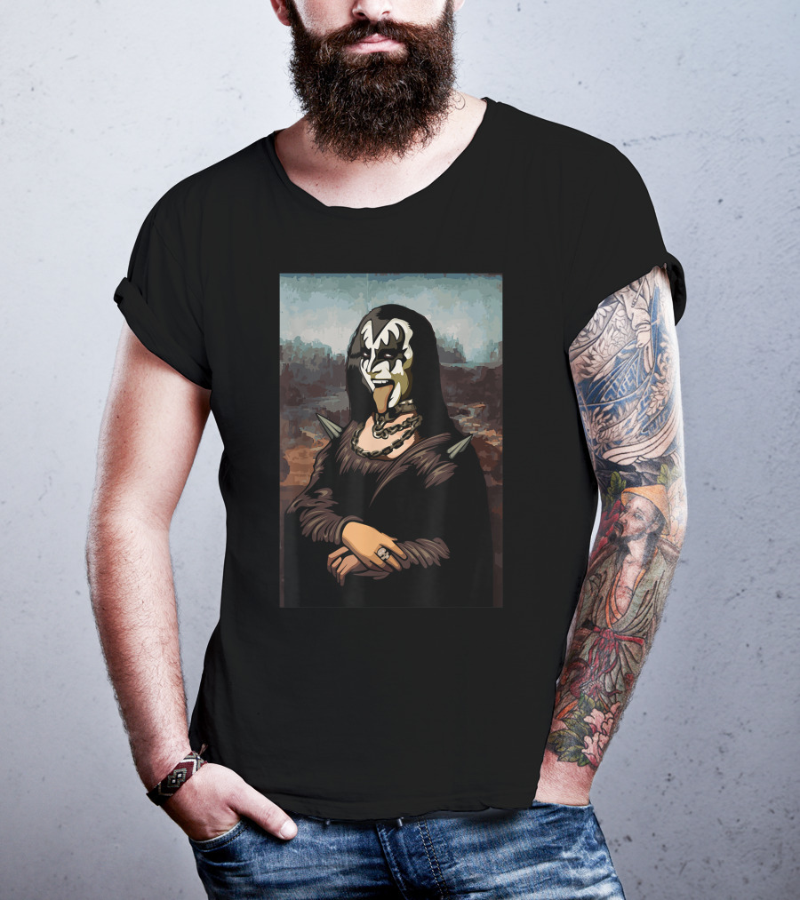 Rock N Roll Band Lazy Halloween Costume Rocker Music Lover Mona Lisa Kiss Makeup T-Shirt
