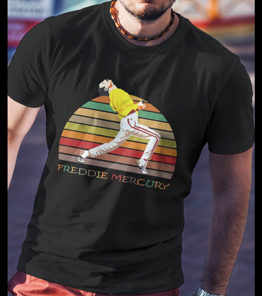 Freddie Mercury Vintage Style Retro Rainbow Stripes T-Shirt