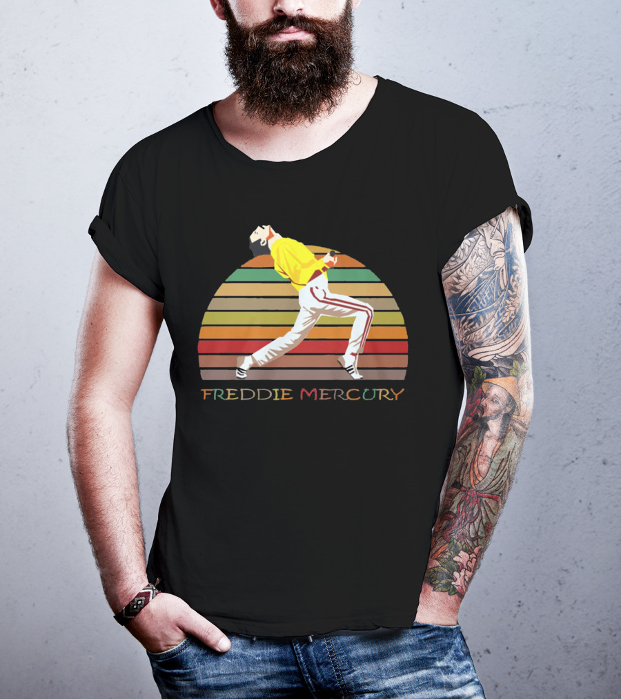 Freddie Mercury Vintage Style Retro Rainbow Stripes T-Shirt