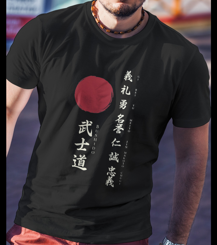 SAMURAI Bushido Gi Rei Yu Meiyo Jin Makoto Chugi Red Circle T-Shirt