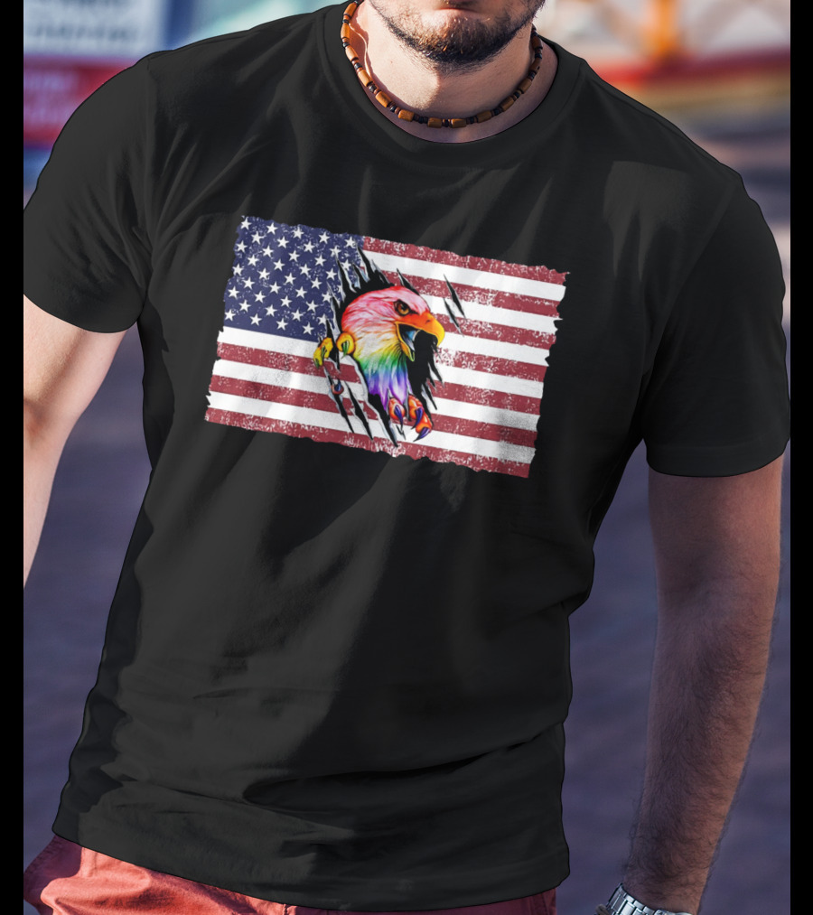Eagle Rainbow Pride American Flag Burst T-Shirt