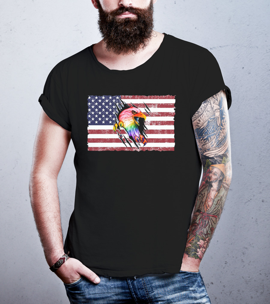 Eagle Rainbow Pride American Flag Burst T-Shirt