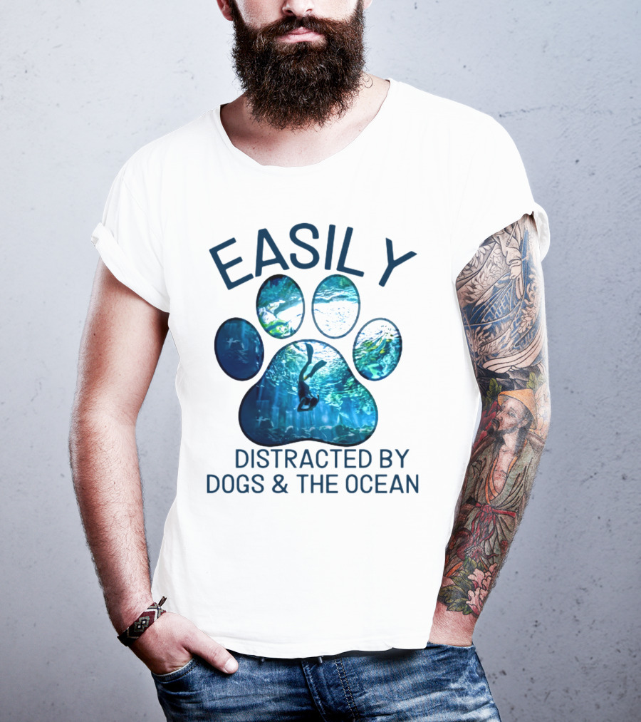 Easily Distracted By Dogs And The Ocean With Aquarium Pawprint T-Shirt