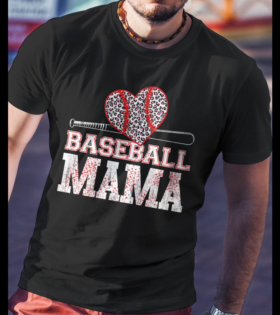Baseball Mama Leopard Heart Bat T-Shirt