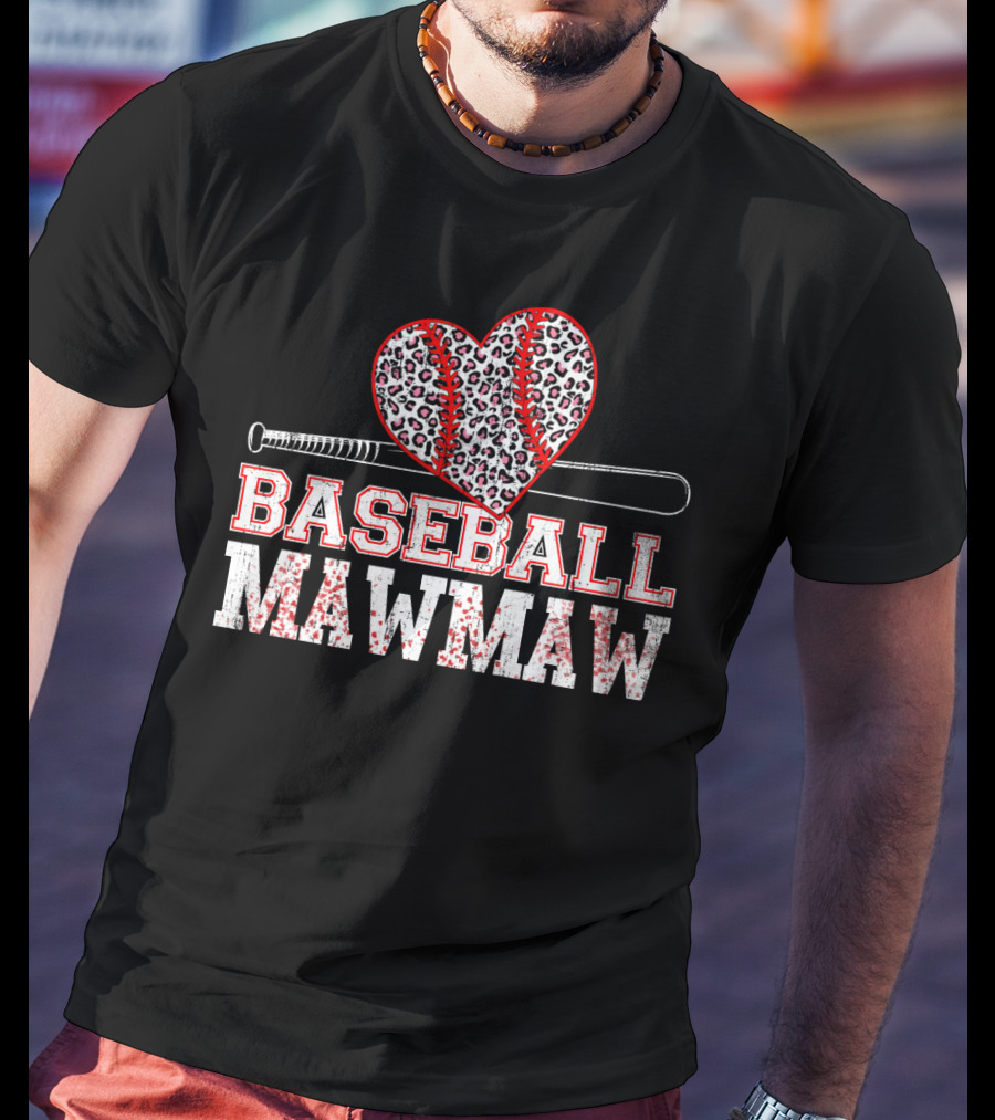 Baseball Mawmaw Leopard Print Heart With Bat T-Shirt