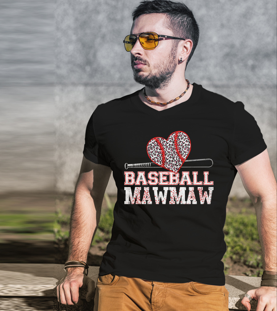 Baseball Mawmaw Leopard Print Heart With Bat T-Shirt