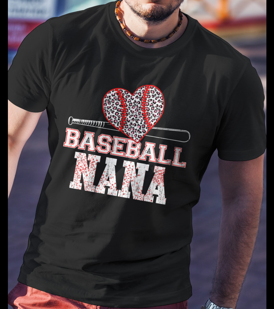 Baseball Nana Leopard Heart Bat T-Shirt