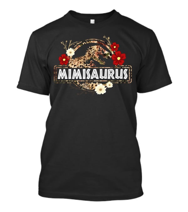 Mimisaurus Dinosaur Floral Design With Red And White Flowers T-Shirt