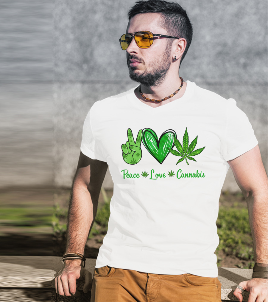 Peace Love Cannabis Green Symbols T-Shirt