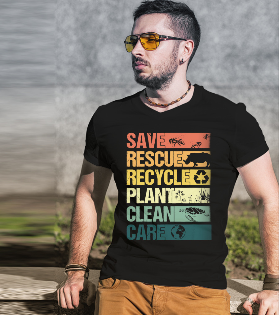 Save Bees Rescue Animals Recycle Plant Clean Care Earth T-Shirt