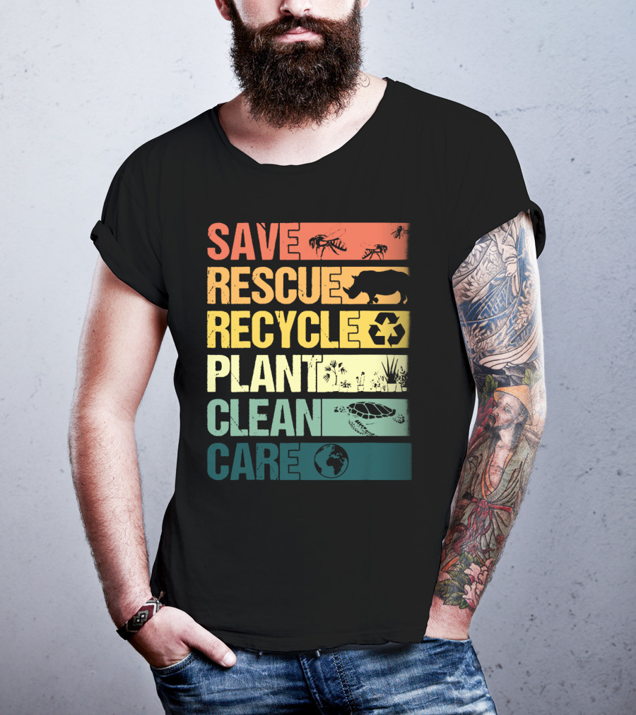 Save Bees Rescue Animals Recycle Plant Clean Care Earth T-Shirt