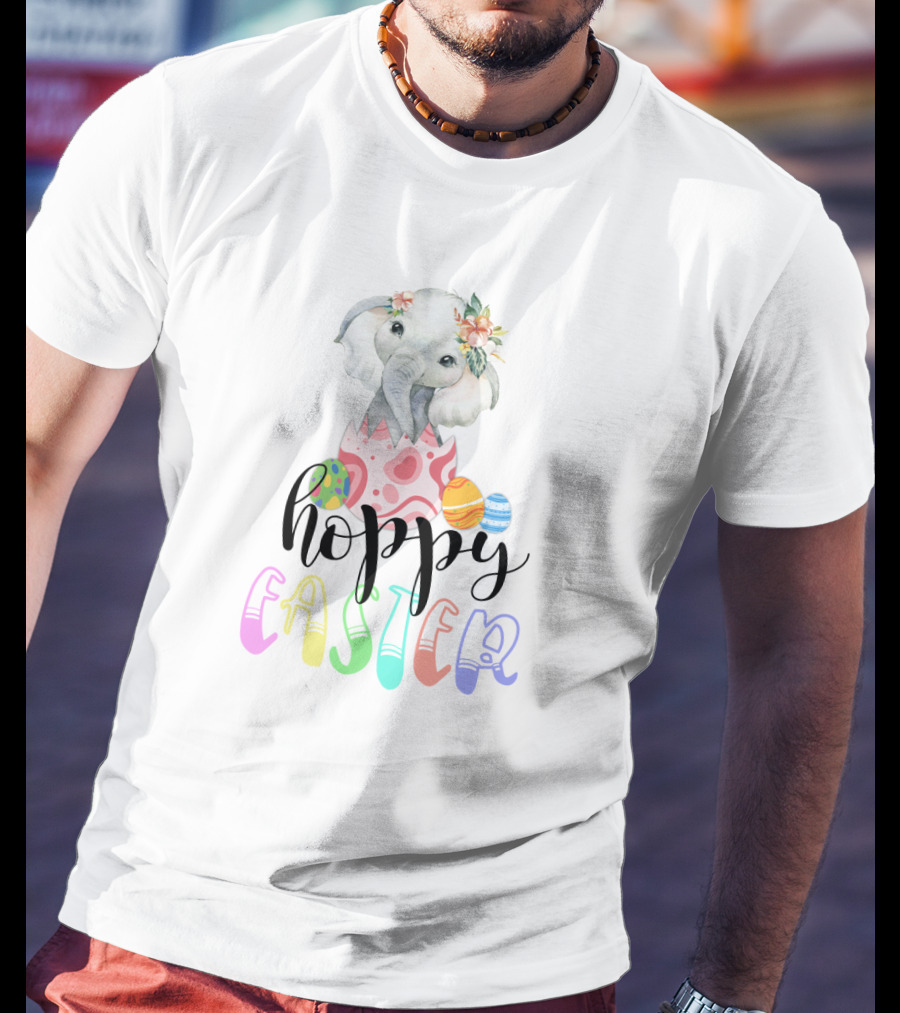 Hoppy Easter Elephant In Egg With Colorful Eggs And Flowers T-Shirt