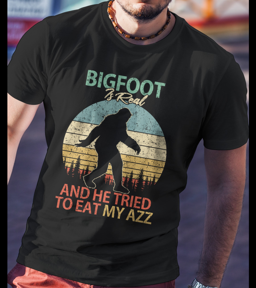 Bigfoot Is Real And He Tried To Eat My AZZ Retro Forest T-Shirt