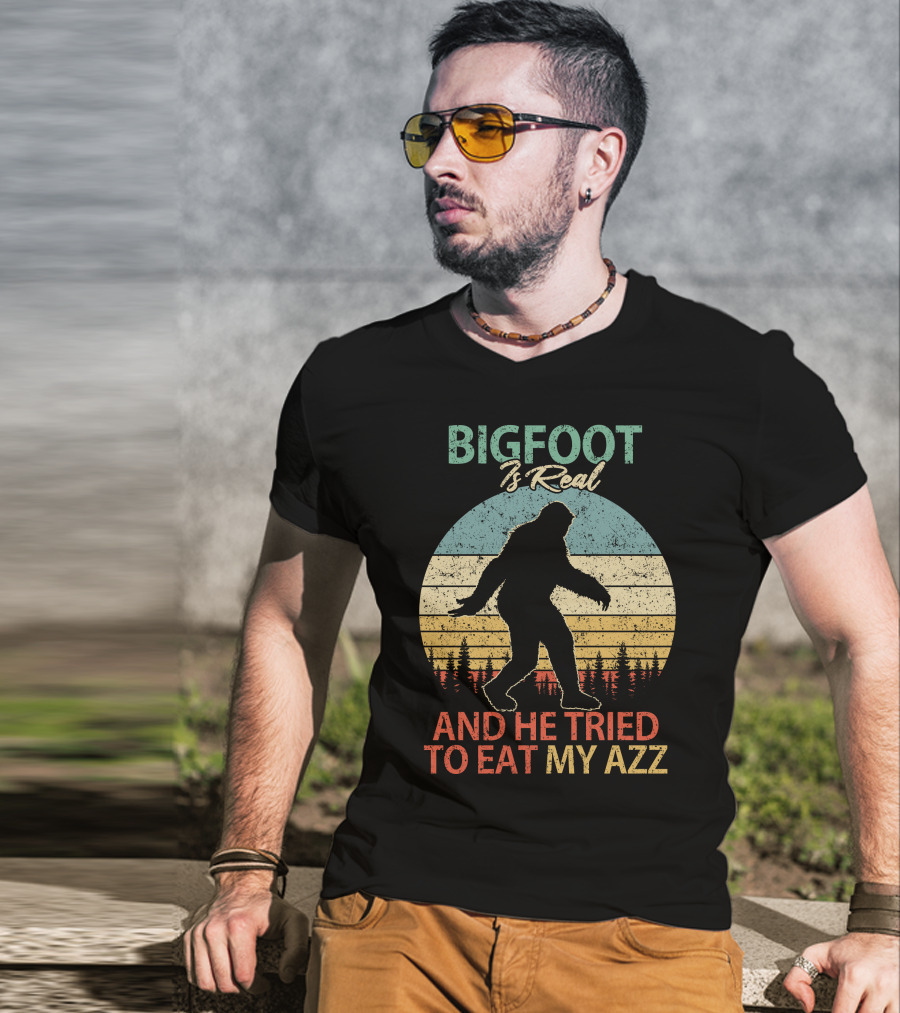 Bigfoot Is Real And He Tried To Eat My AZZ Retro Forest T-Shirt