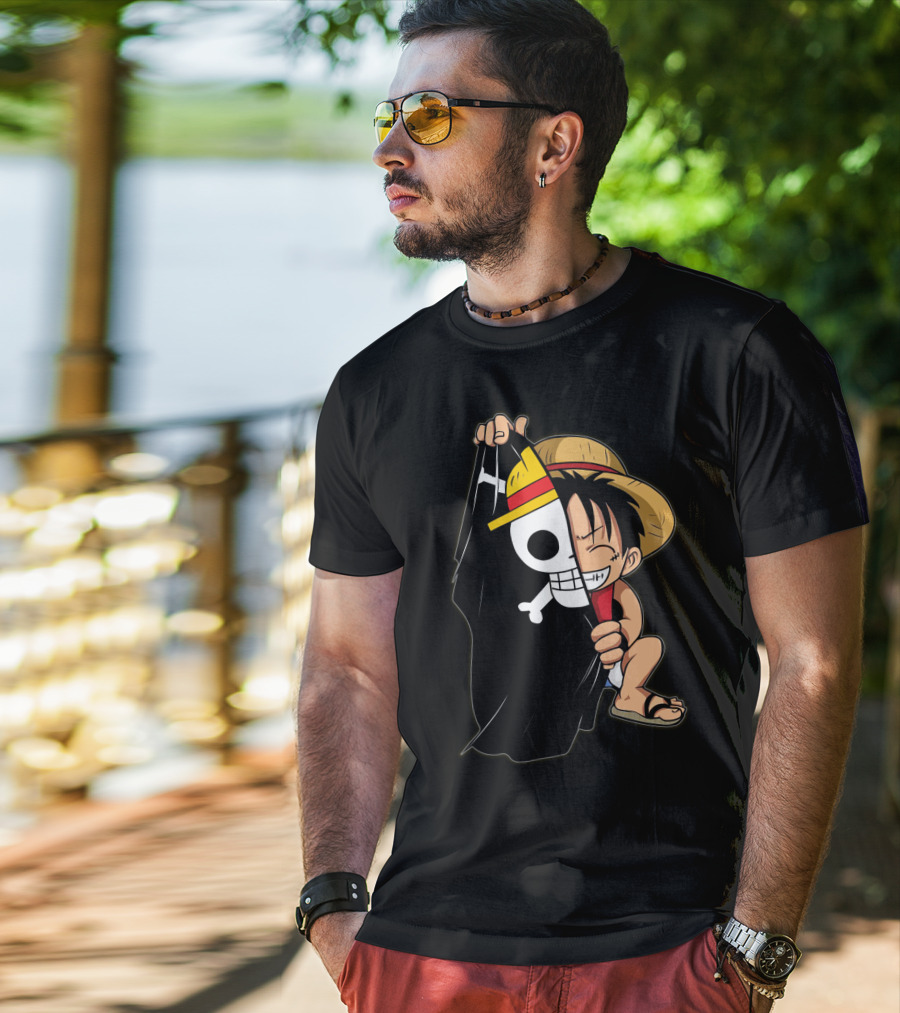 Luffy Pirate Hat Skull Flag Onepiece T-Shirt