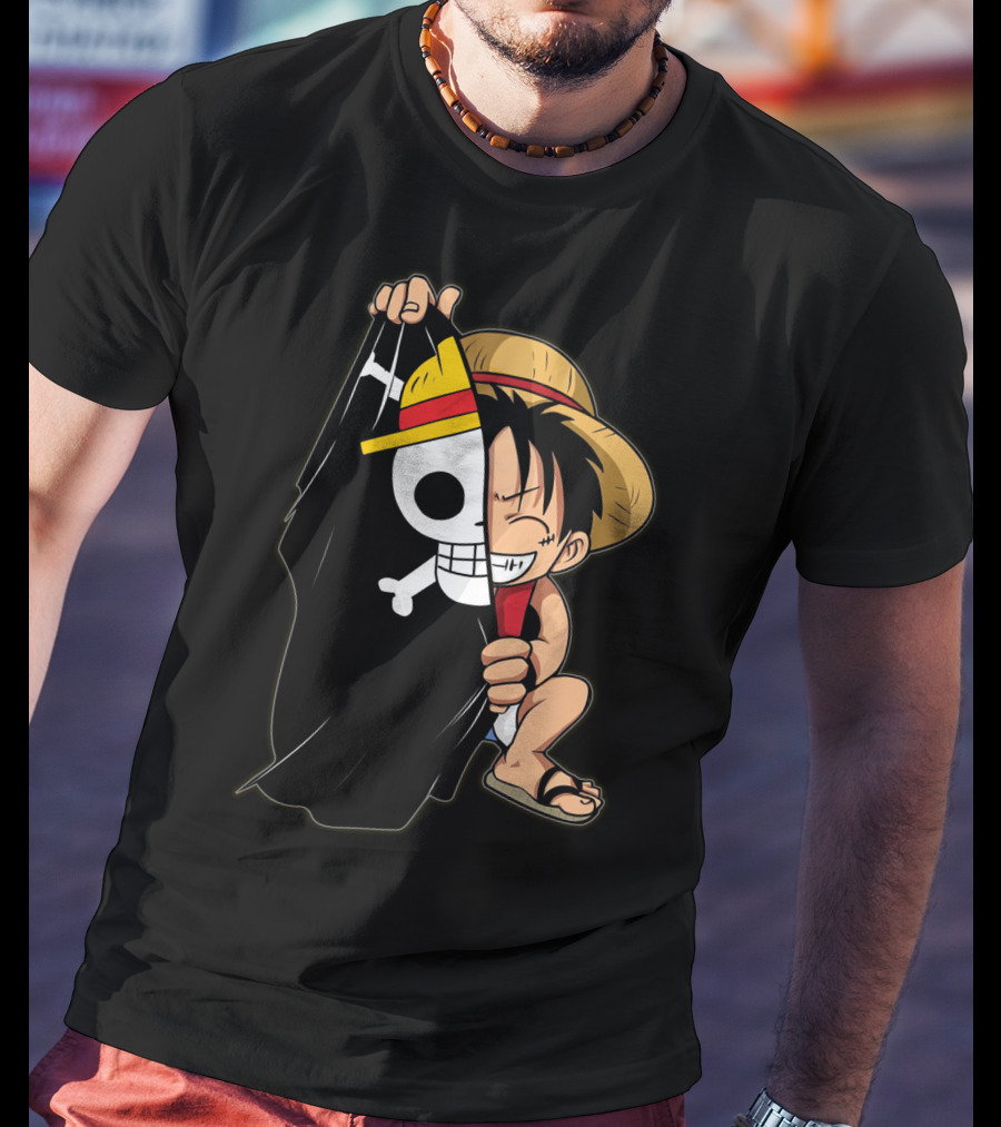 Luffy Pirate Hat Skull Flag Onepiece T-Shirt