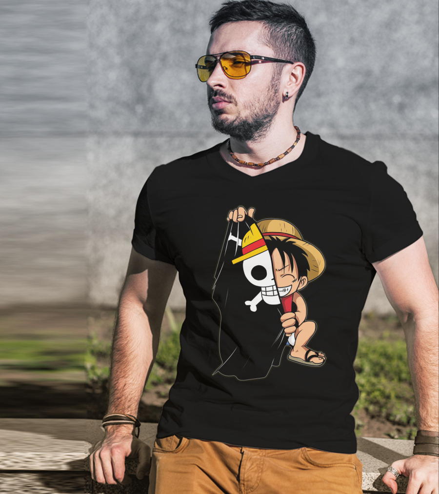 Luffy Pirate Hat Skull Flag Onepiece T-Shirt