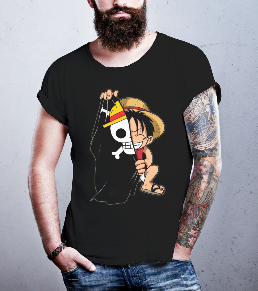 Luffy Pirate Hat Skull Flag Onepiece T-Shirt