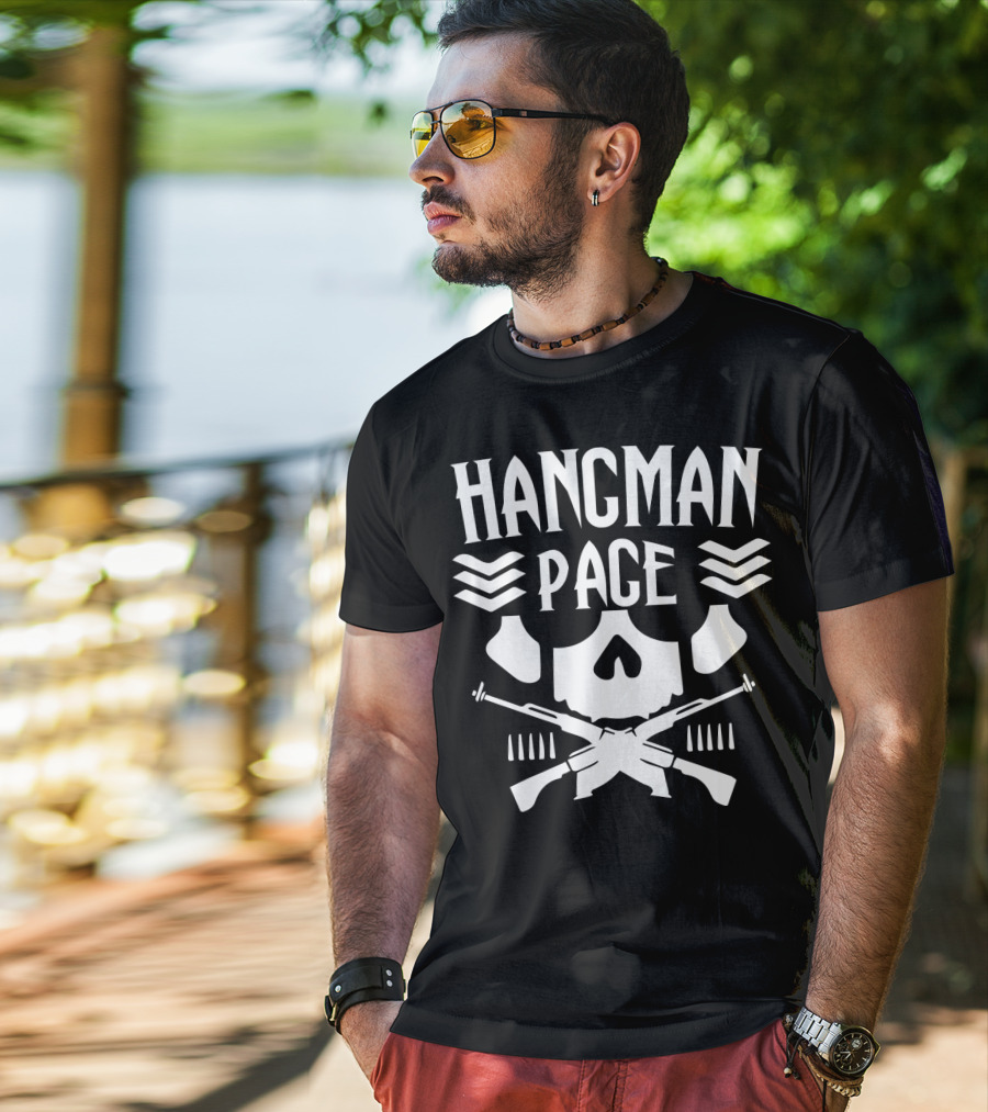 HANGMAN PAGE Skull Crossed Guns Chevrons T-Shirt