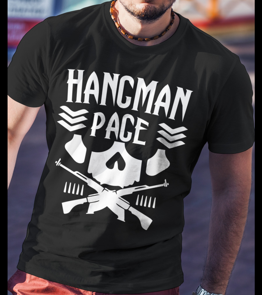 HANGMAN PAGE Skull Crossed Guns Chevrons T-Shirt