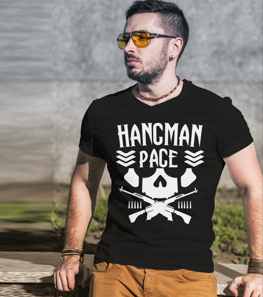 HANGMAN PAGE Skull Crossed Guns Chevrons T-Shirt