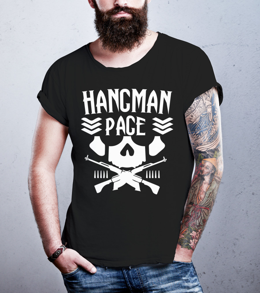 HANGMAN PAGE Skull Crossed Guns Chevrons T-Shirt