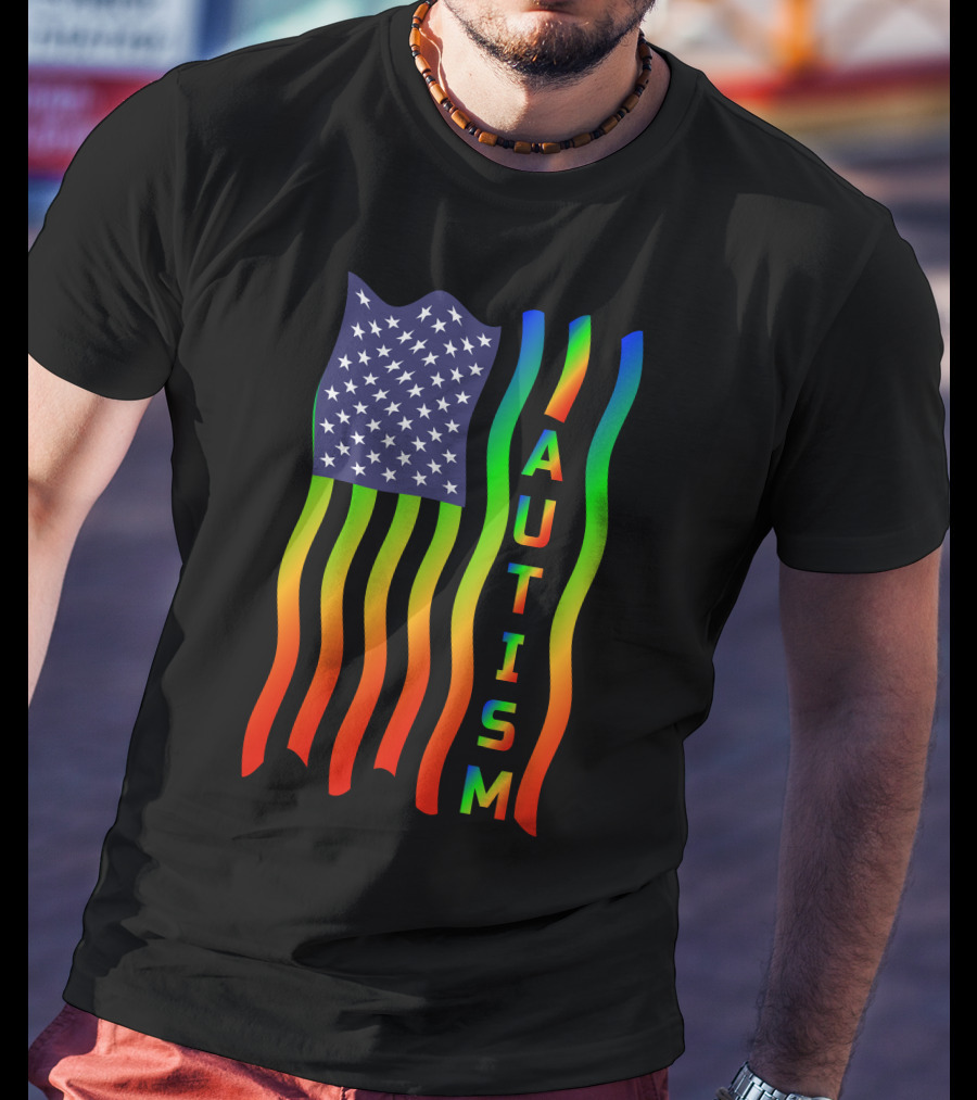 American Flag Autism Awareness Teacher T-Shirt