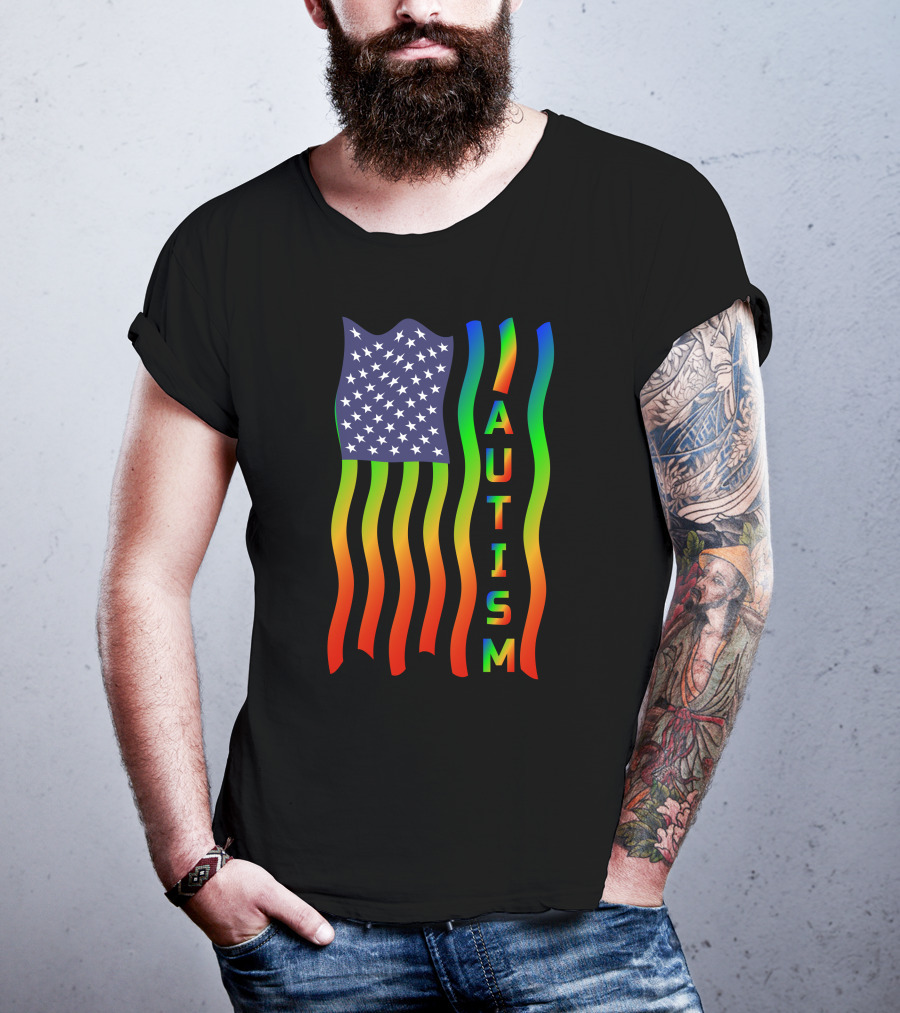 American Flag Autism Awareness Teacher T-Shirt