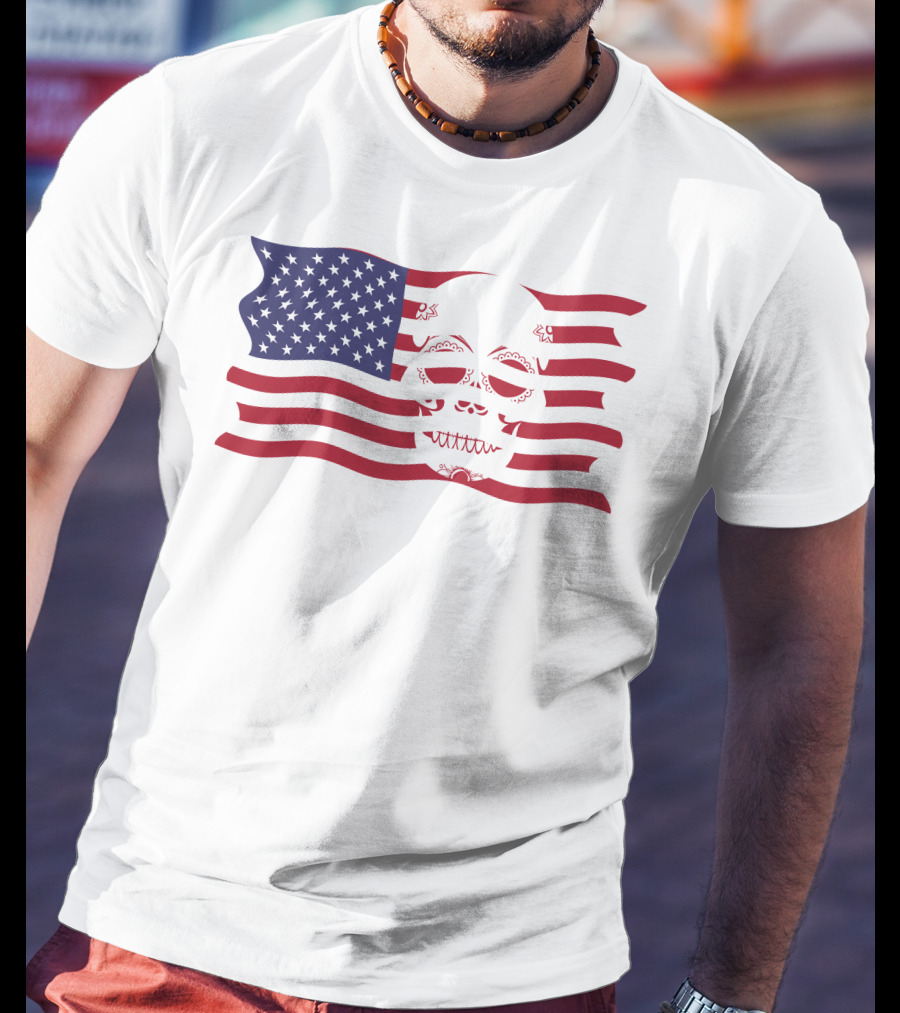 Hold The Line Thin Blue Line Skull USA Flag T-Shirt