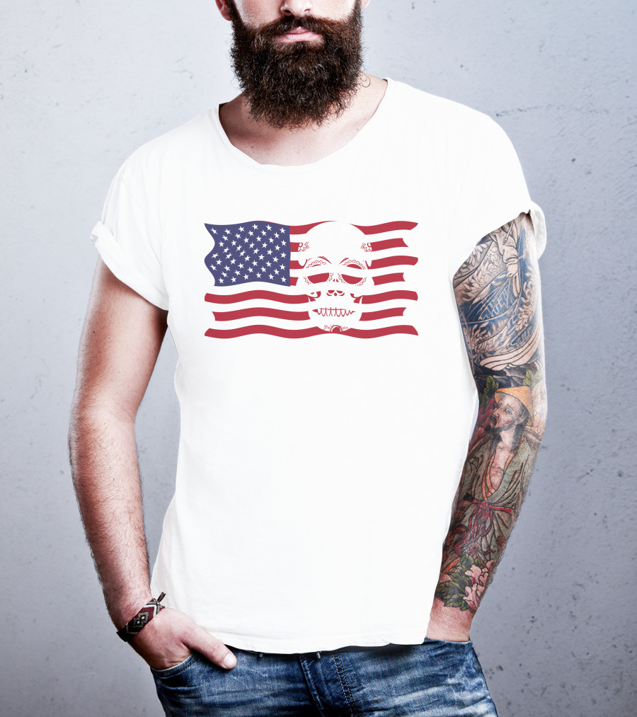 Hold The Line Thin Blue Line Skull USA Flag T-Shirt