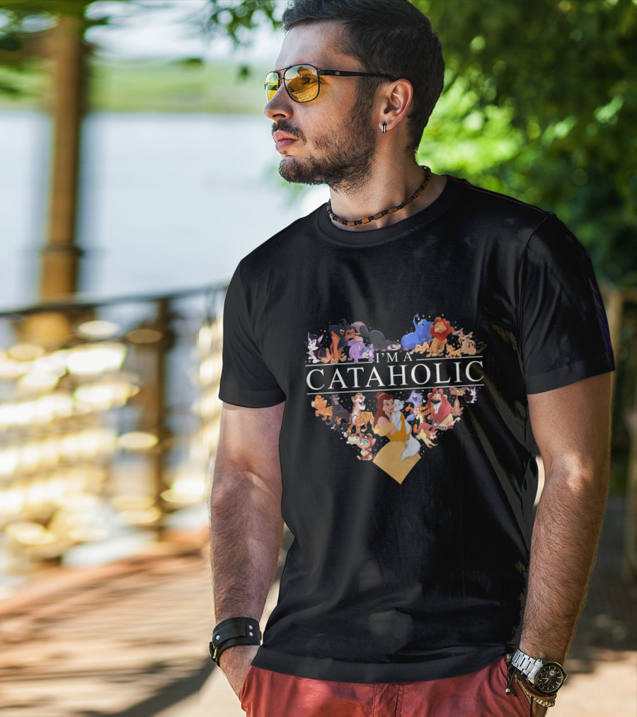 I'm A Cataholic With Heartful Disney Cats T-Shirt