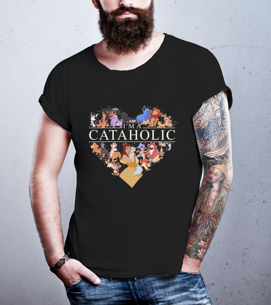 I'm A Cataholic With Heartful Disney Cats T-Shirt