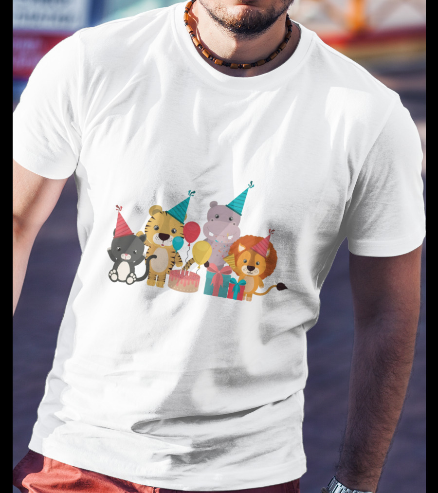 Party Animals Celebration With Balloons And Cake T-Shirt