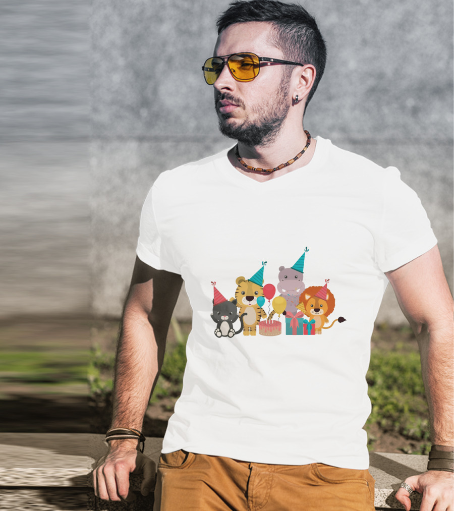 Party Animals Celebration With Balloons And Cake T-Shirt