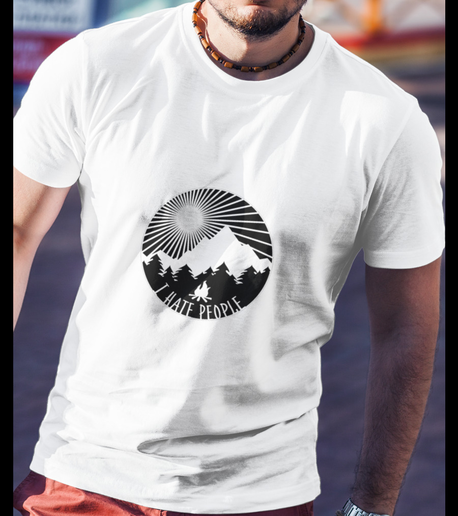 I Hate People Camping Mountain Forest Sunburst T-Shirt