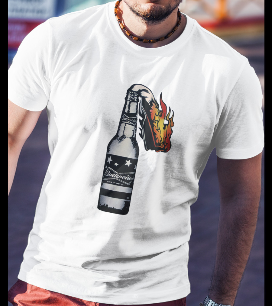 Budweiser Bottle With Stars And Flame Burst T-Shirt